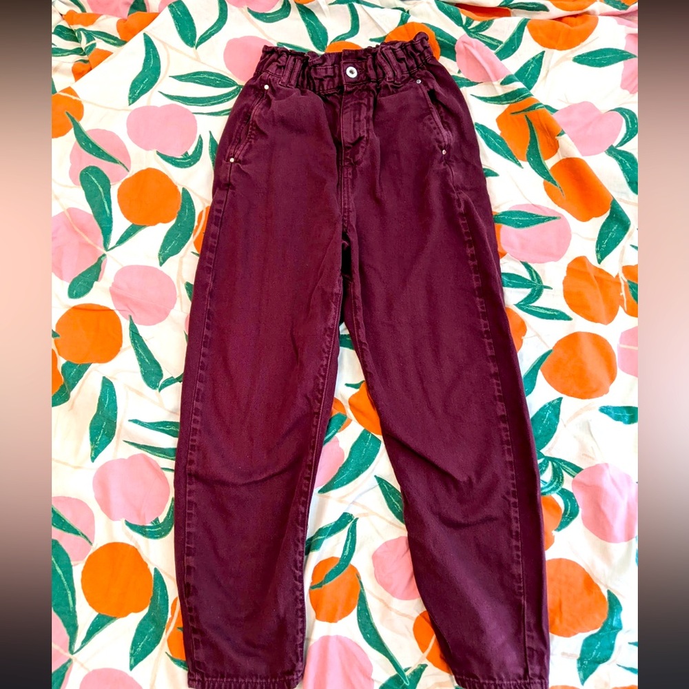 Zara paper bag baggy jeans in burgundy